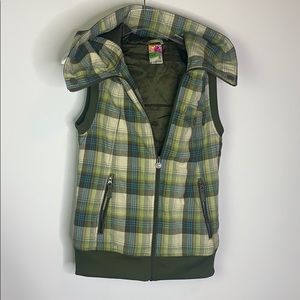 Burton Green Plaid Hooded Starr Vest Size S